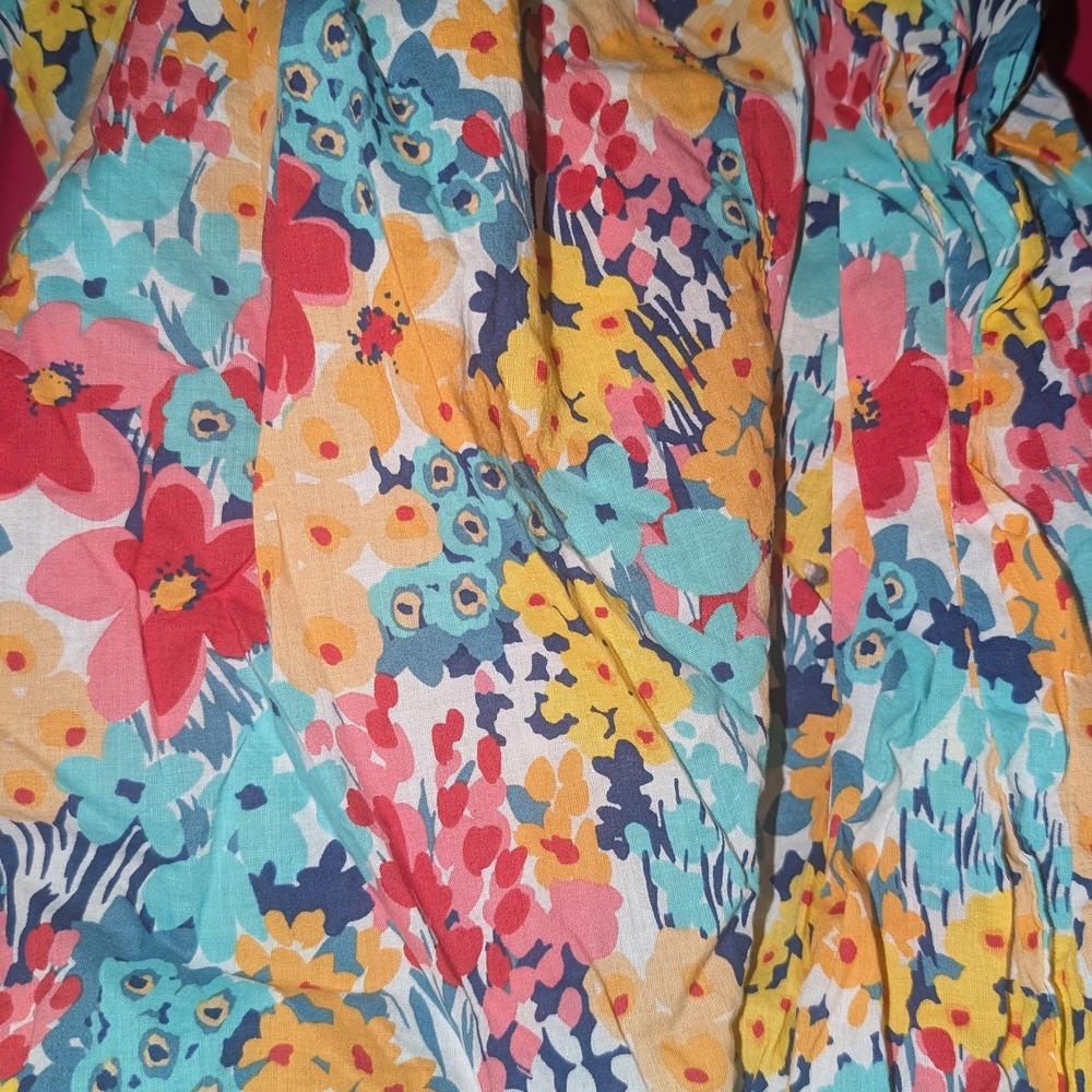 The Company Store Floral Top in Turquoise, Yellow & Coral